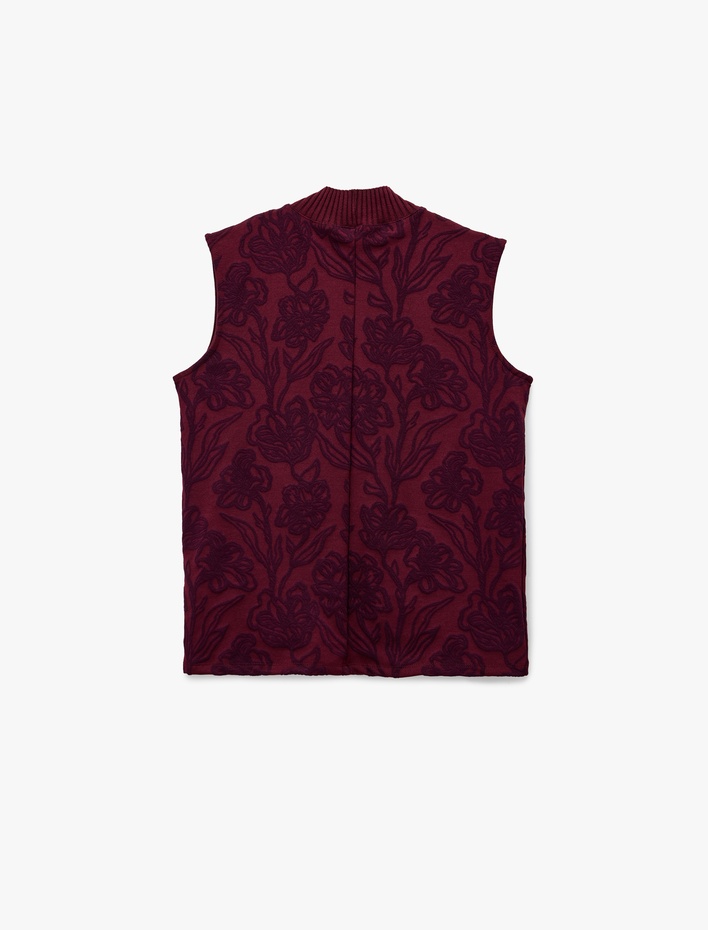  Slim Fit Balıkçı Yaka Kolsuz Floral Desenli Bluz