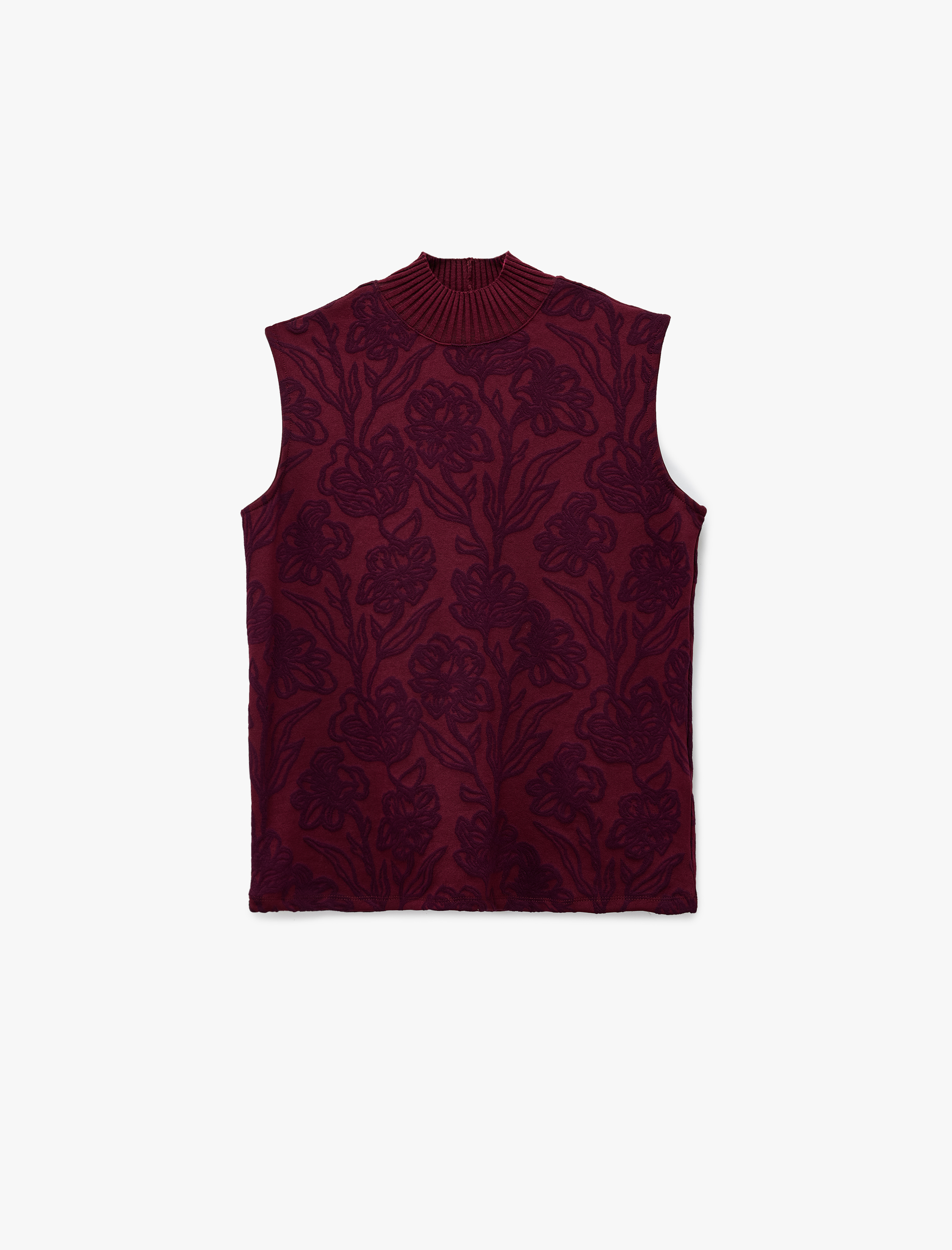   Slim Fit Balıkçı Yaka Kolsuz Floral Desenli Bluz