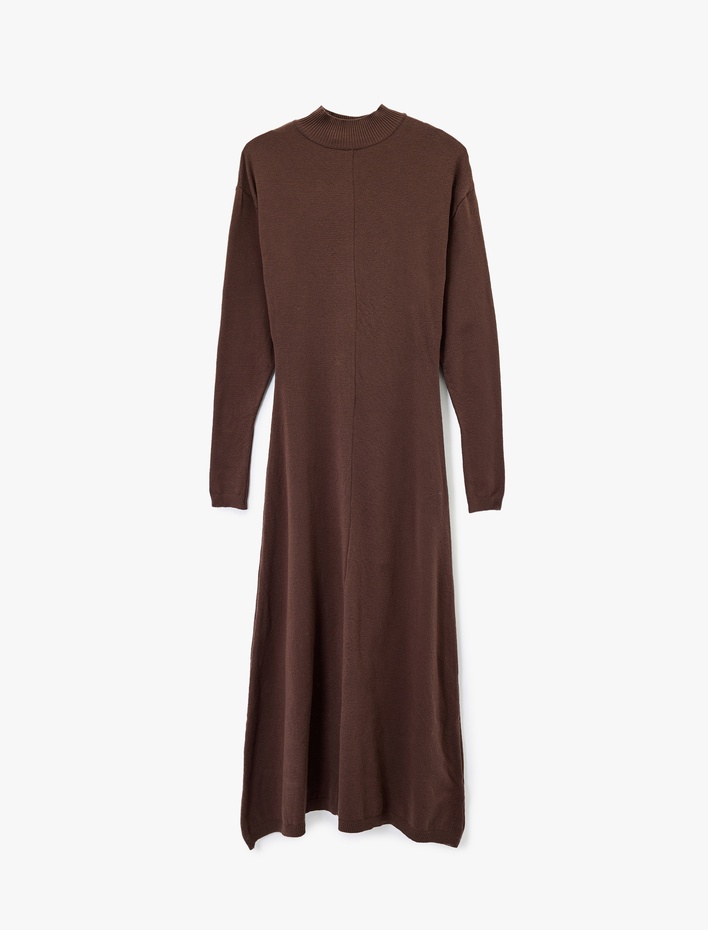  Uzun Kollu Hafif Dik Yaka Uzun Triko Elbise