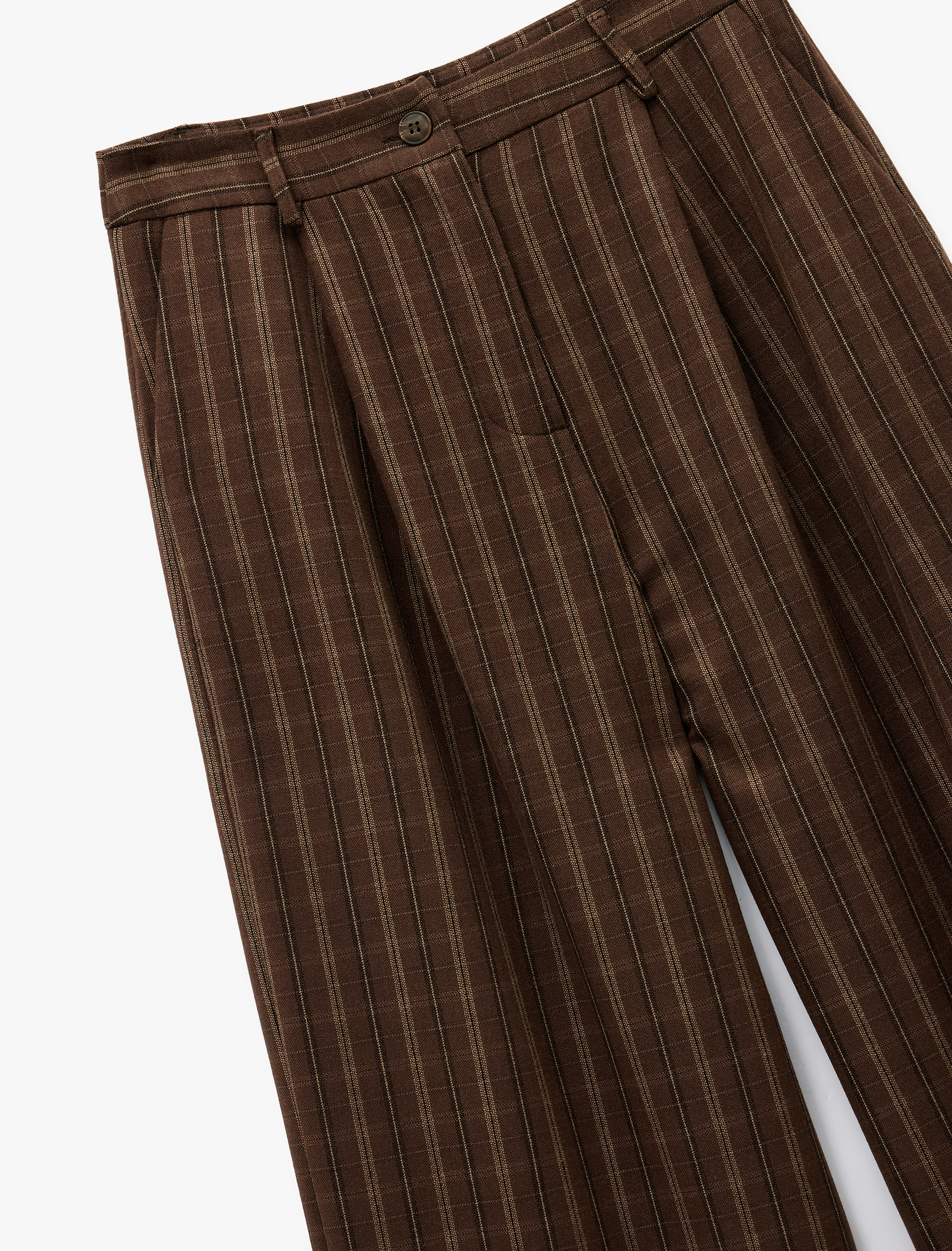   Viskon Karışımlı Cep Detaylı Düğmeli Geniş Paça Ekoseli Pantolon