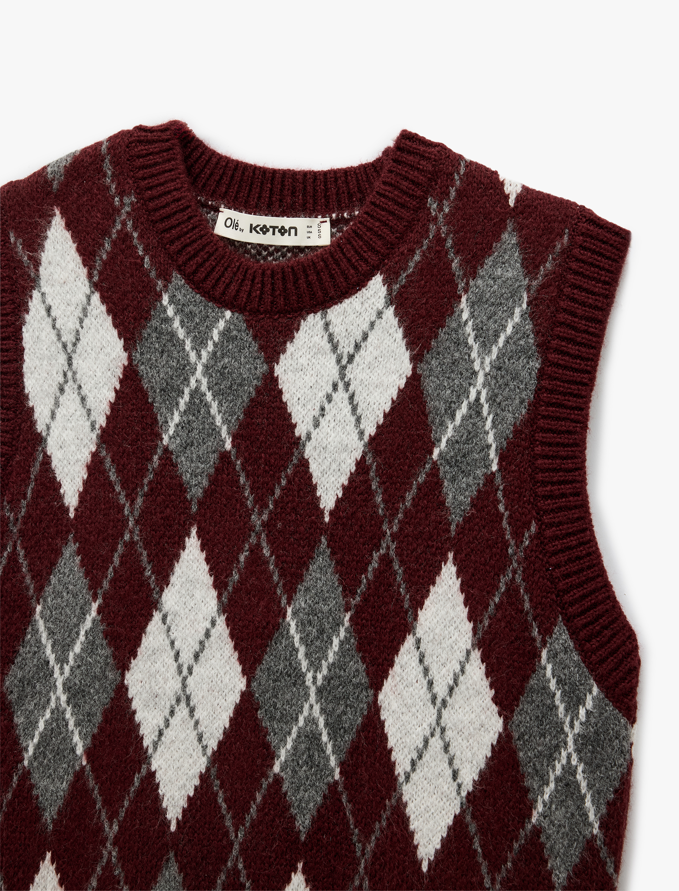   Bisiklet Yaka Kolsuz Triko Baklava Desenli Yelek