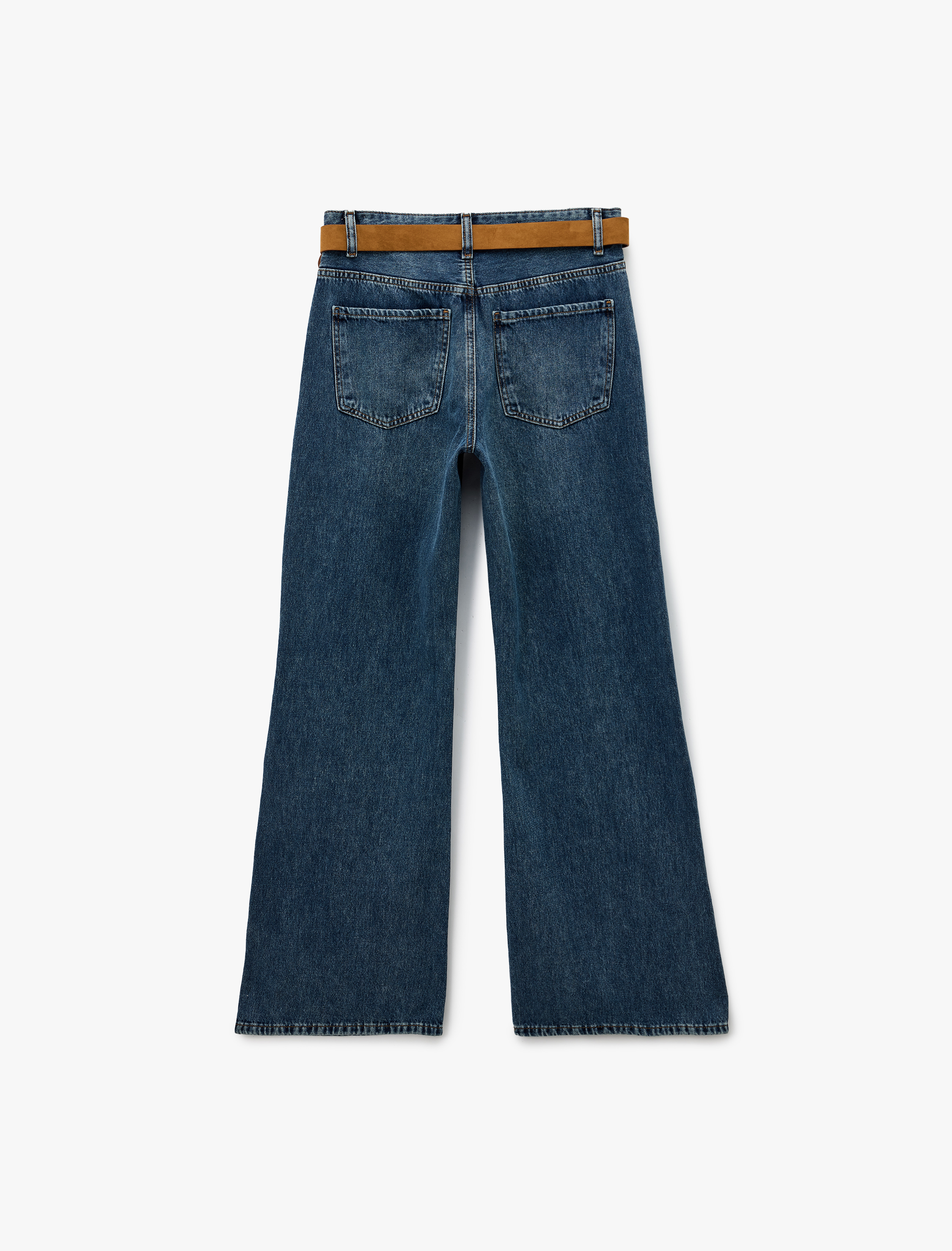   Pamuklu Düğmeli Kemer Detaylı İspanyol Paça Jean Pantolon - Flare Jeans