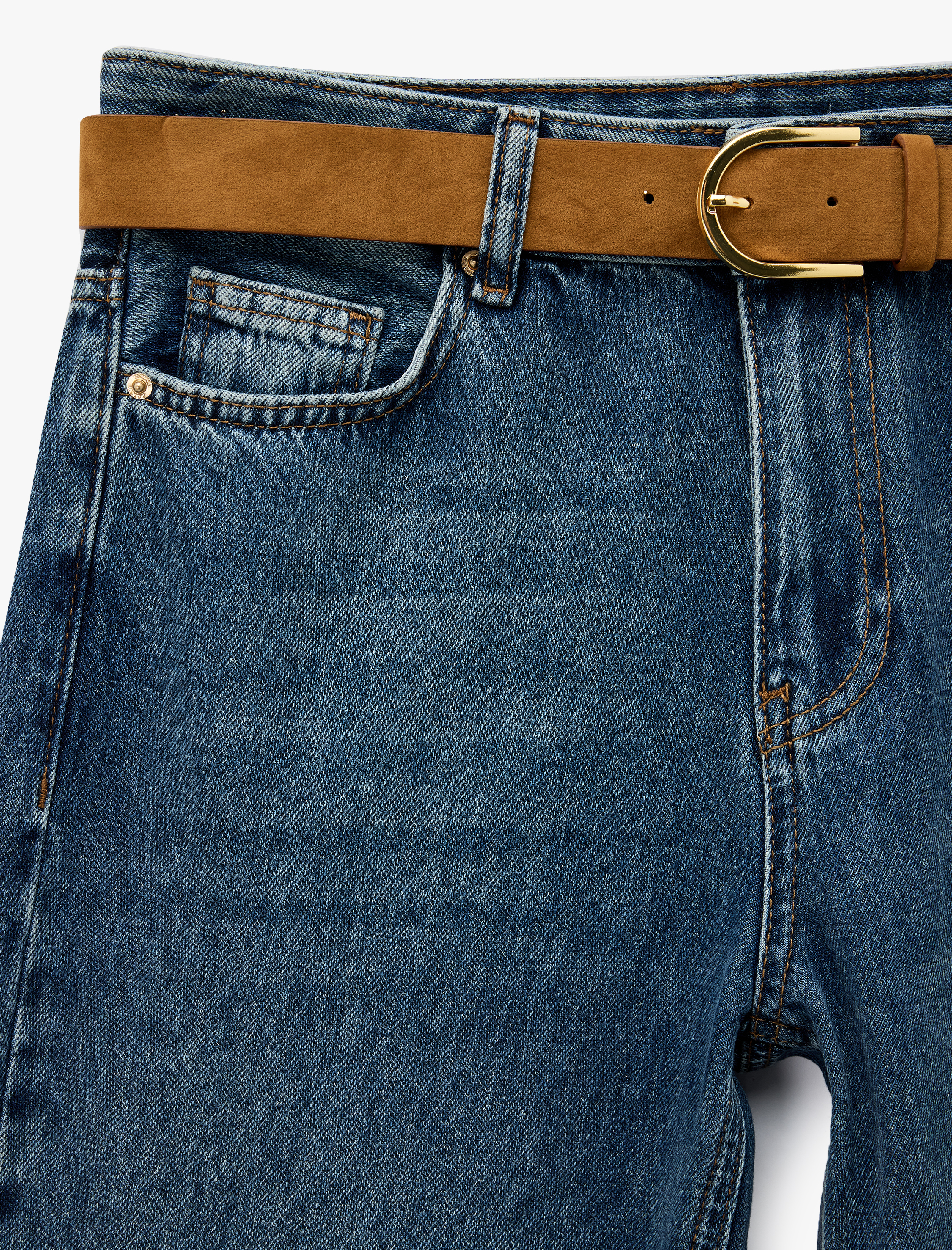   Pamuklu Düğmeli Kemer Detaylı İspanyol Paça Jean Pantolon - Flare Jeans