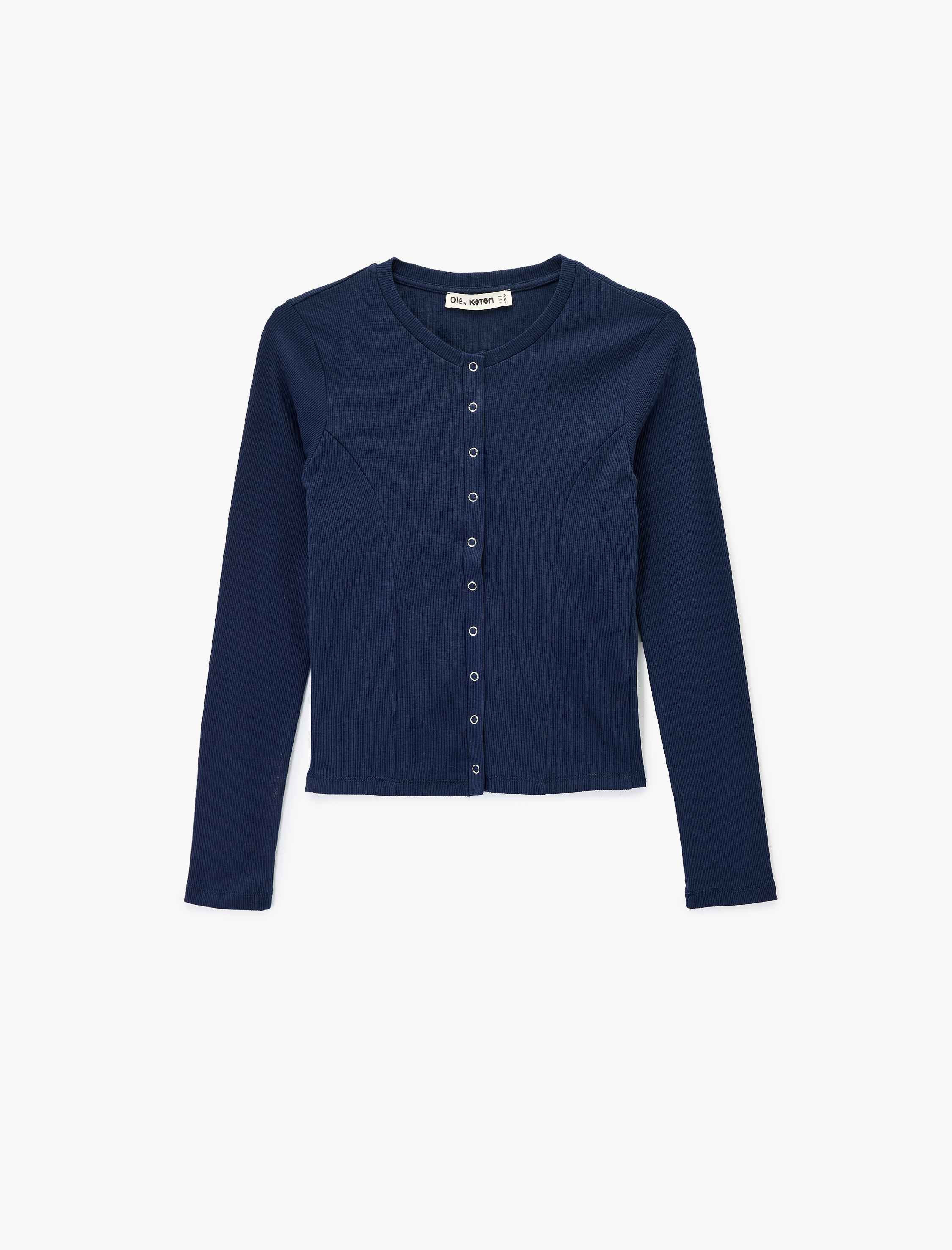   Uzun Kollu Bisiklet Yaka Dikiş Detaylı Çıtçıt Düğmeli Hırka