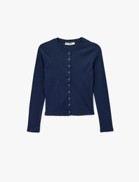 Uzun Kollu Bisiklet Yaka Dikiş Detaylı Çıtçıt Düğmeli Hırka