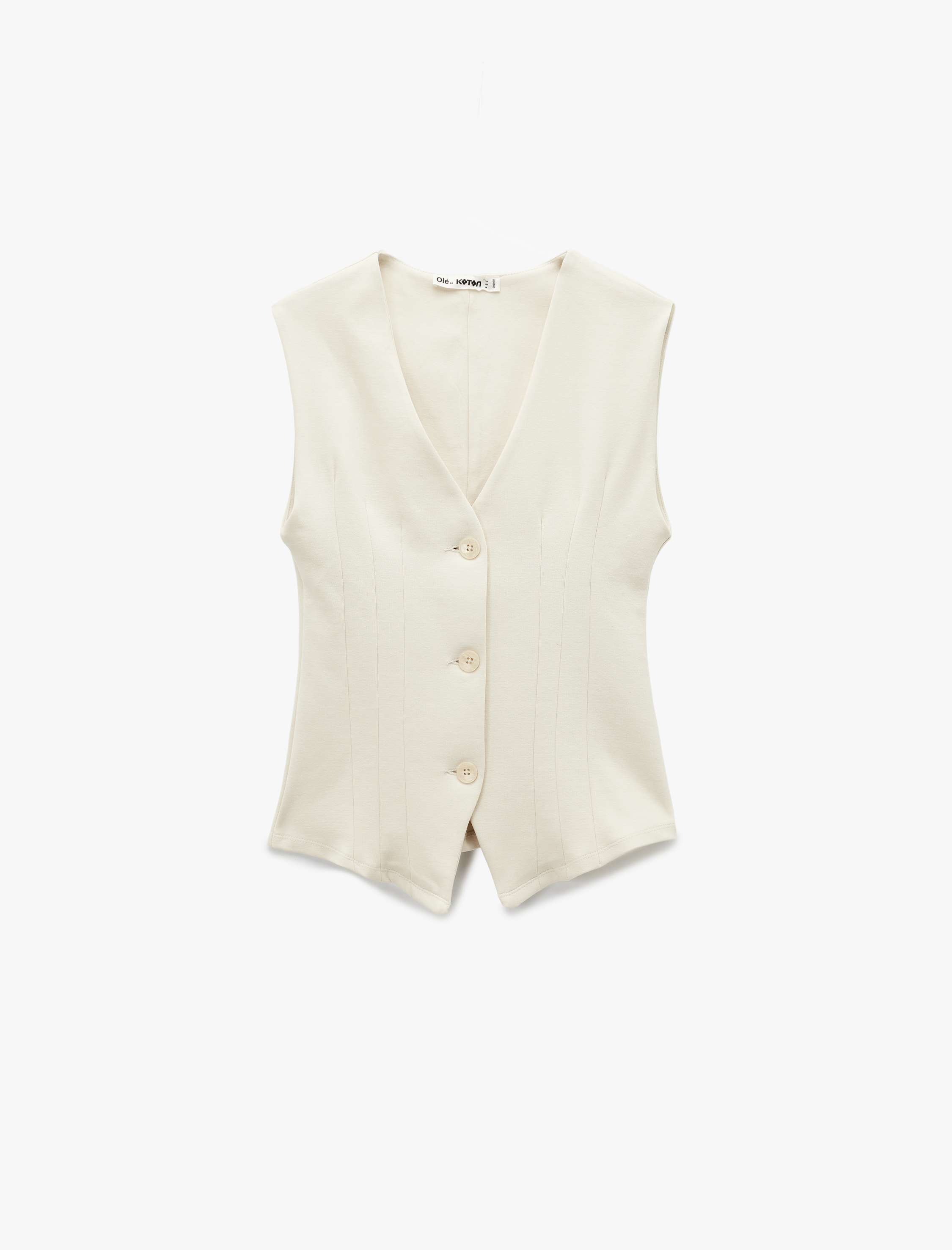   Slim Fit Düğmeli Dikiş Detaylı Kolsuz V Yaka Yelek