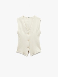 Slim Fit Düğmeli Dikiş Detaylı Kolsuz V Yaka Yelek