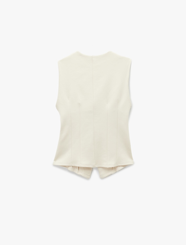  Slim Fit Düğmeli Dikiş Detaylı Kolsuz V Yaka Yelek