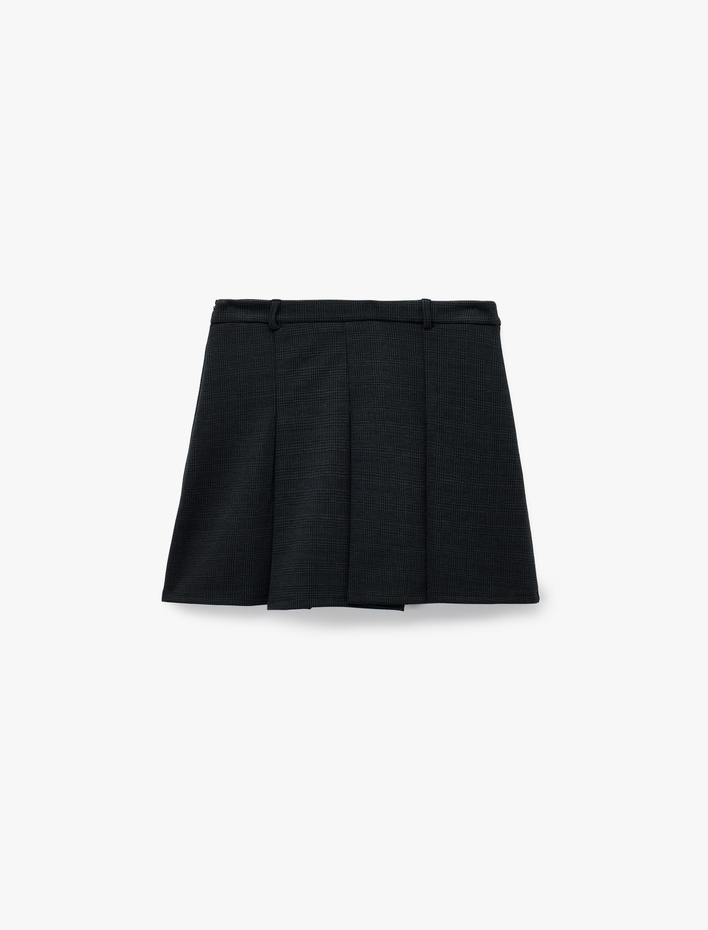  Slim Fit Viskon Karışımlı Kalın Pileli Mini Etek