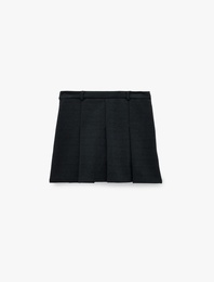 Slim Fit Viskon Karışımlı Kalın Pileli Mini Etek