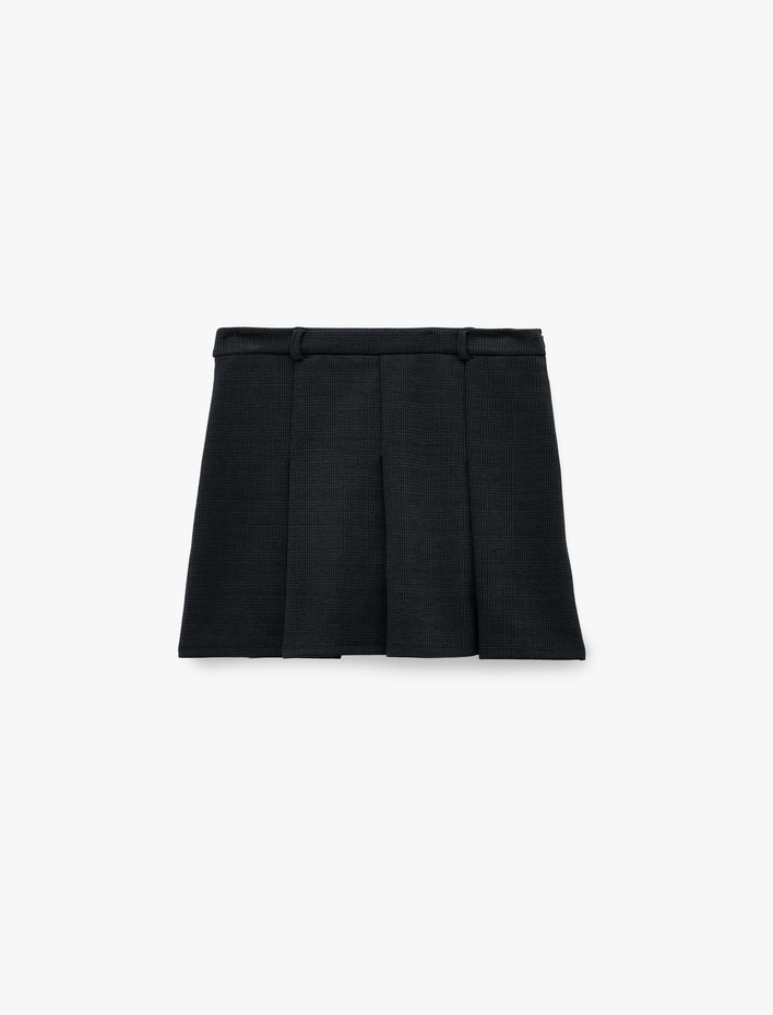  Slim Fit Viskon Karışımlı Kalın Pileli Mini Etek