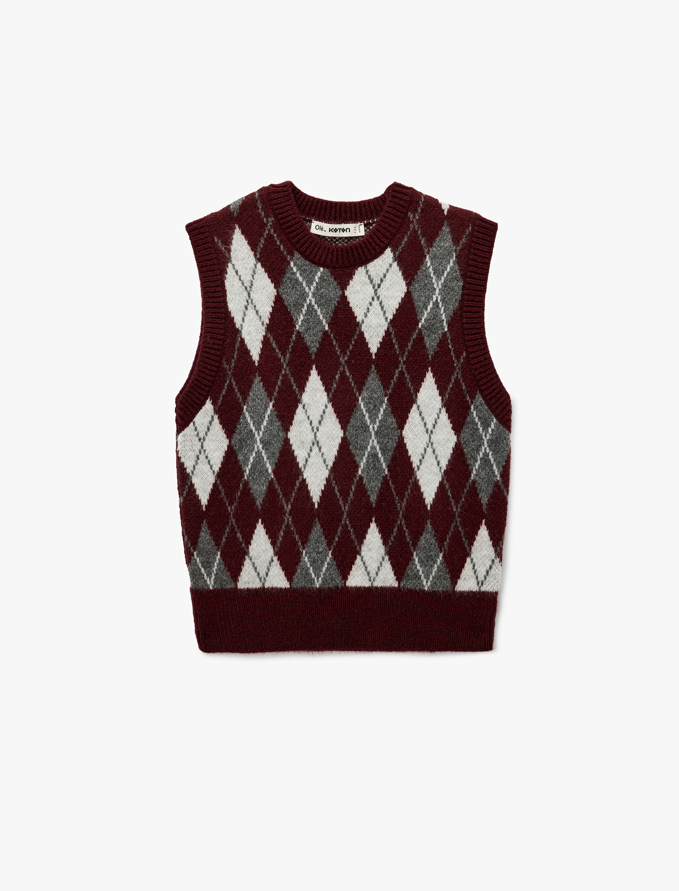   Bisiklet Yaka Kolsuz Triko Baklava Desenli Yelek