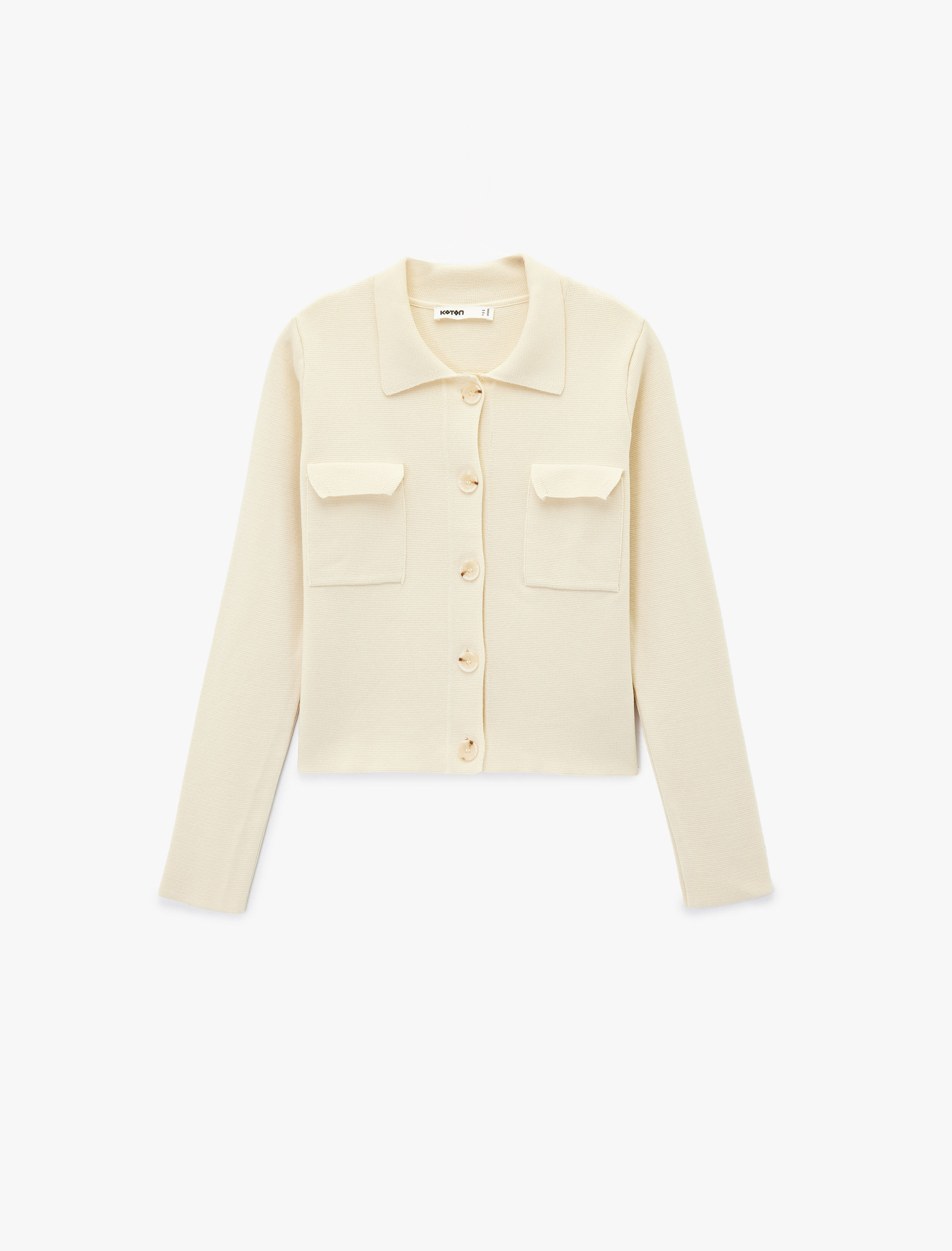   Uzun Kollu Düğmeli Cepli Polo Yaka Triko Hırka