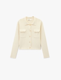 Uzun Kollu Düğmeli Cepli Polo Yaka Triko Hırka