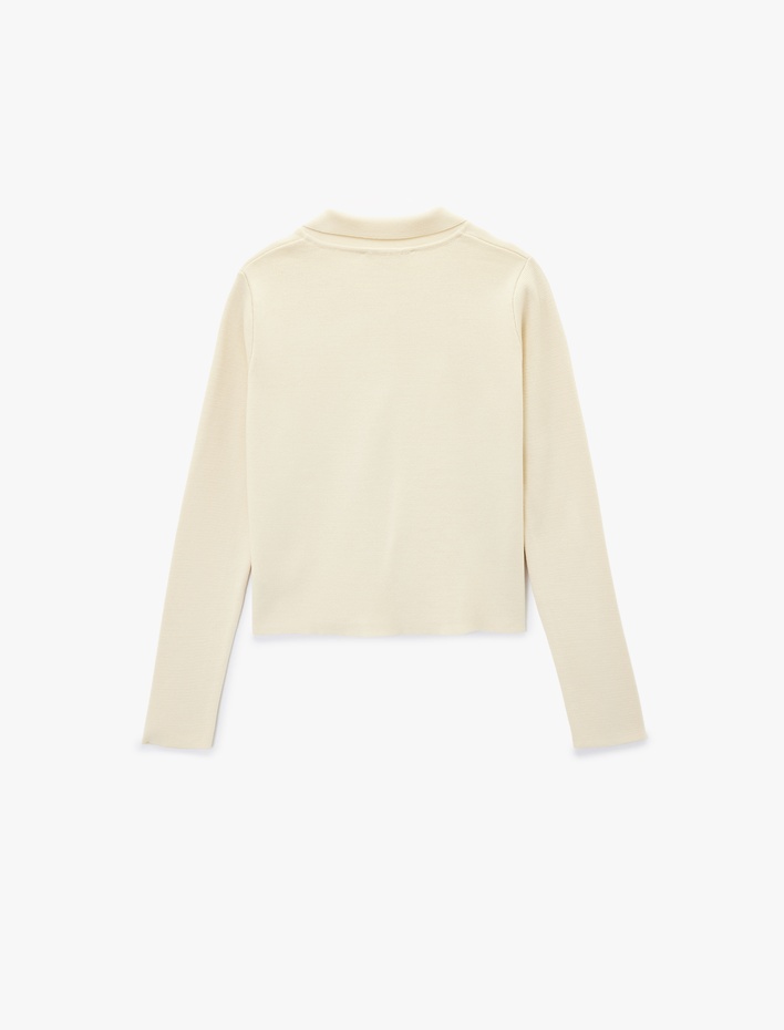  Uzun Kollu Düğmeli Cepli Polo Yaka Triko Hırka