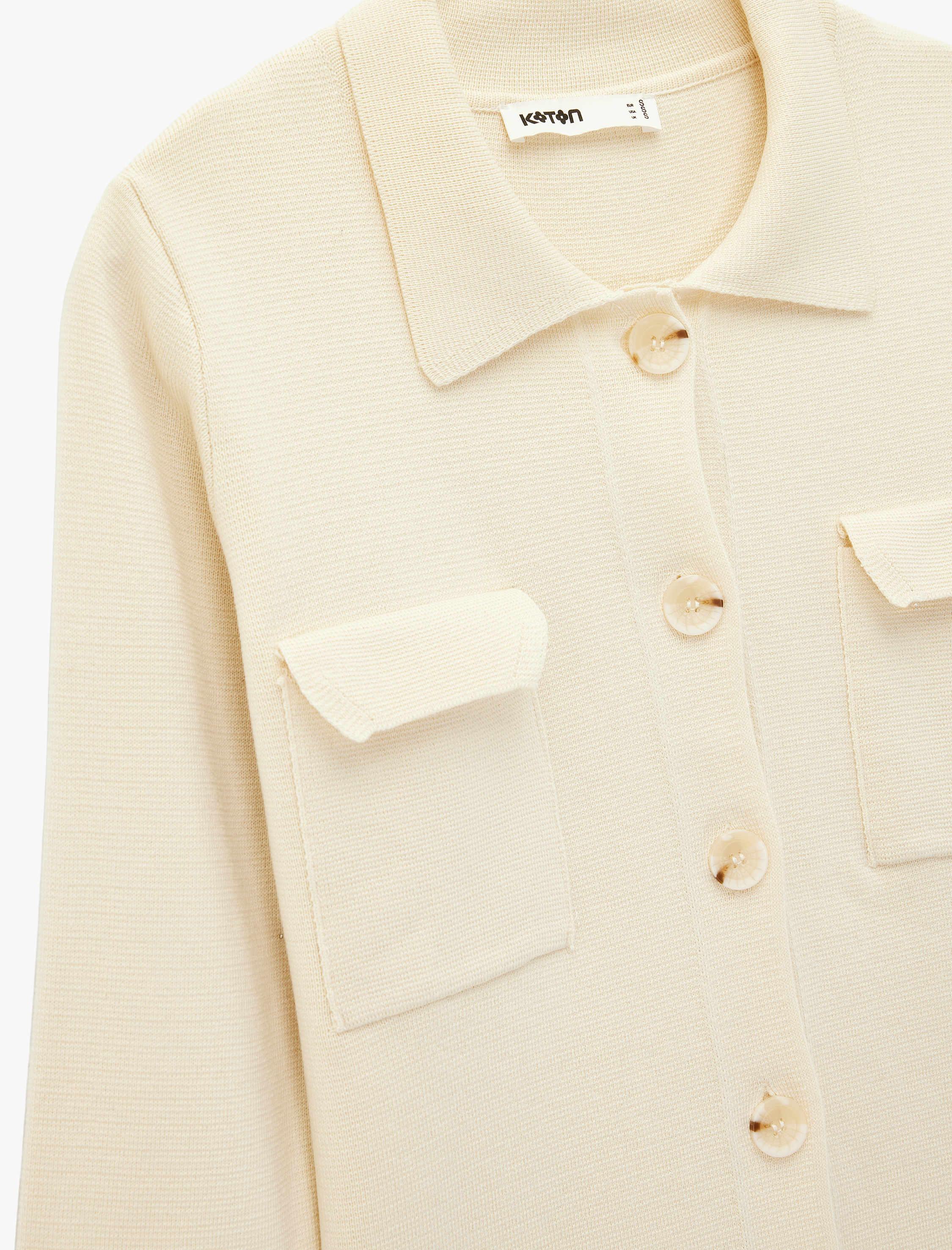   Uzun Kollu Düğmeli Cepli Polo Yaka Triko Hırka