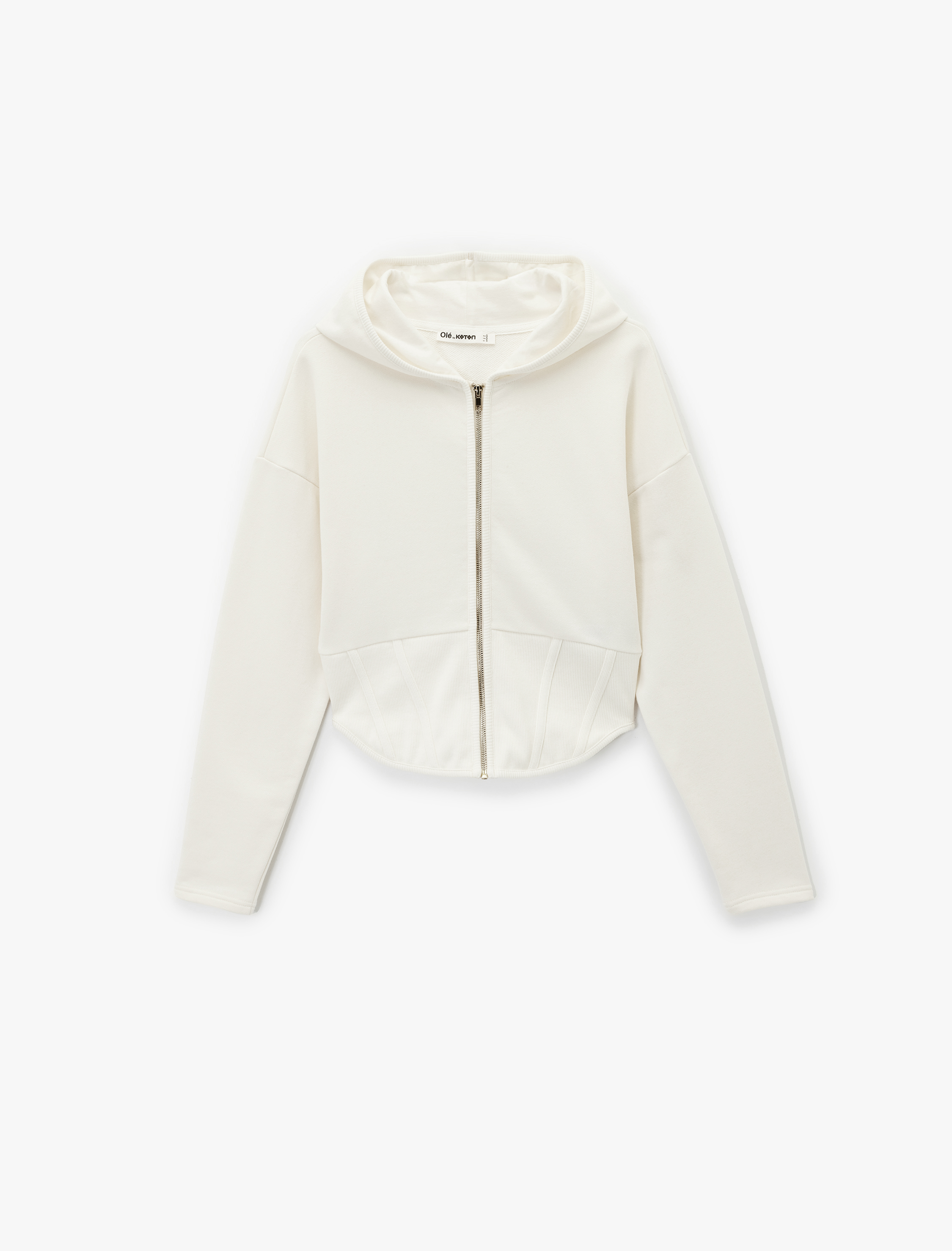   Kapüşonlu Slim Fit Fermuarlı Korse Detaylı Crop Hırka