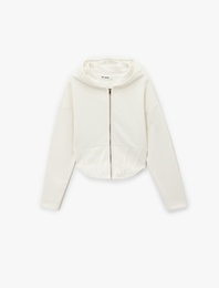 Kapüşonlu Slim Fit Fermuarlı Korse Detaylı Crop Hırka