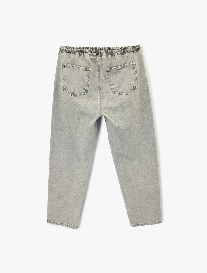  Pamuklu Cepli Bol Beli Bağcıklı Baggy Jean Pantolon