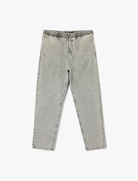 Pamuklu Cepli Bol Beli Bağcıklı Baggy Jean Pantolon