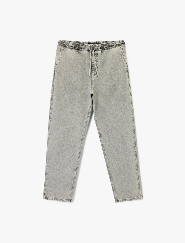  Pamuklu Cepli Bol Beli Bağcıklı Baggy Jean Pantolon