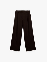 Pile Detaylı Loose Fit Geniş Paça Kumaş Pantolon