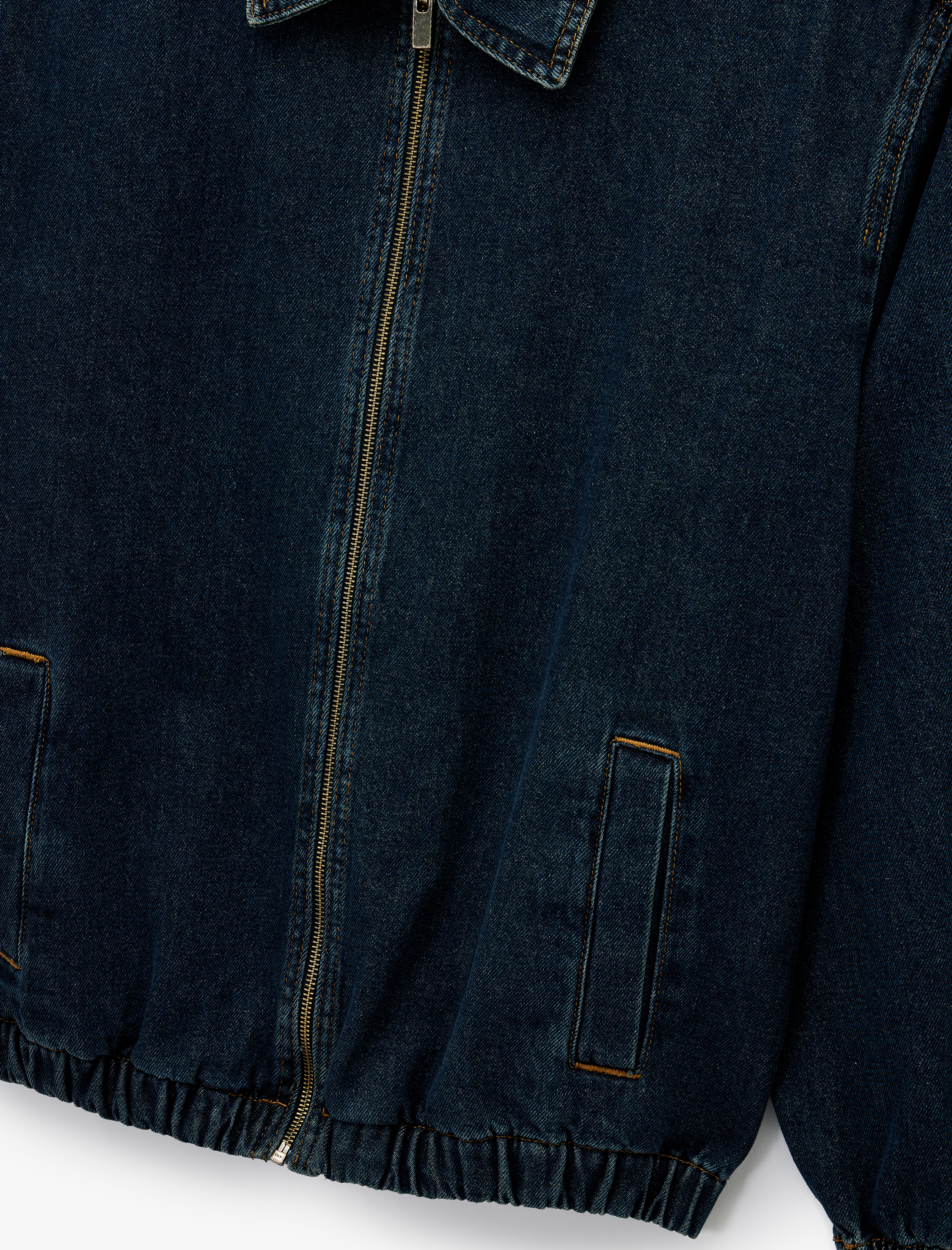   Gömlek Yaka Cepli Fermuarlı Oversize Bomber Jean Ceket