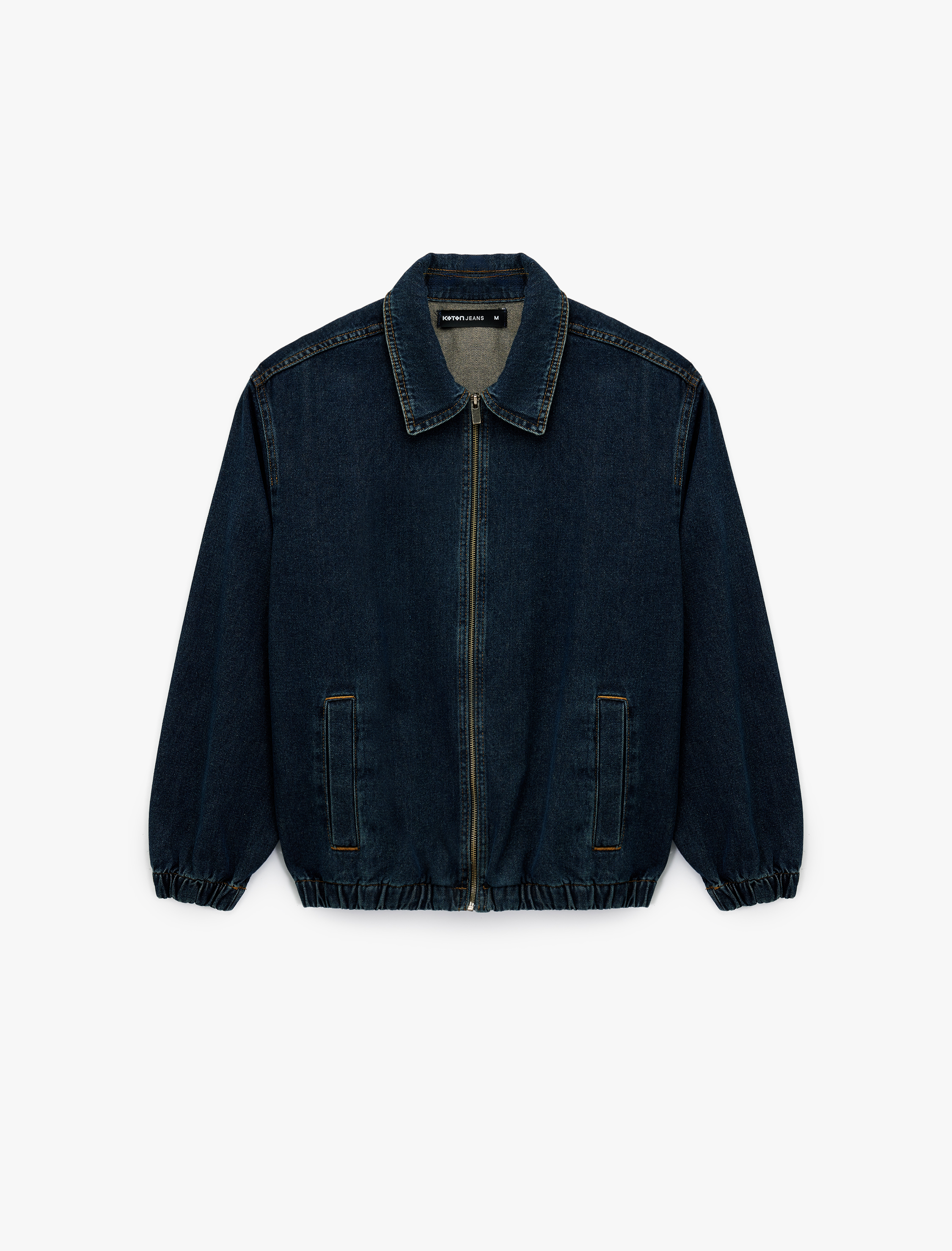   Gömlek Yaka Cepli Fermuarlı Oversize Bomber Jean Ceket