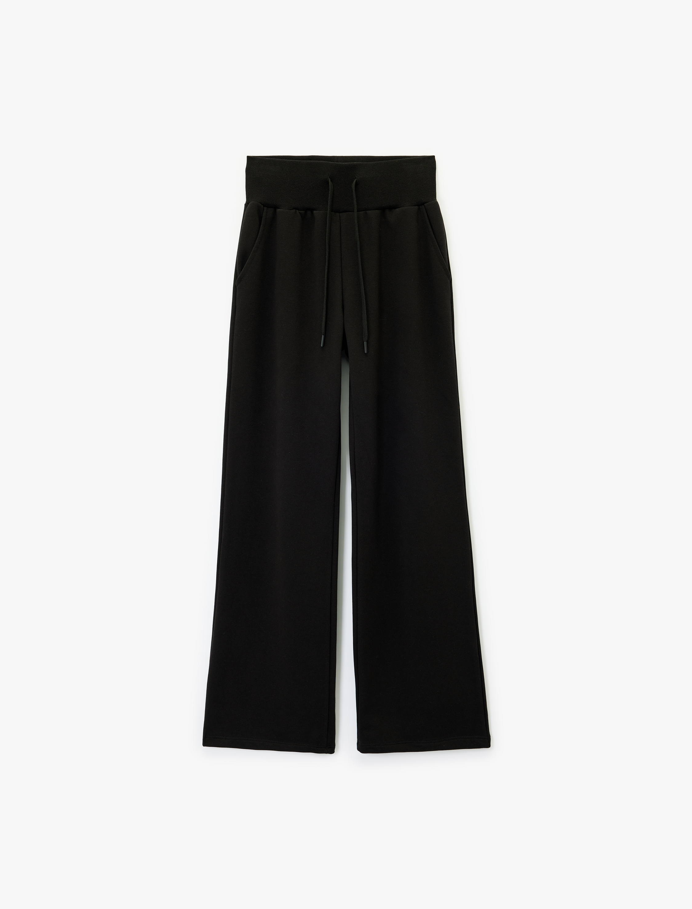   Rahat Kalıp Yüksek Bel Bağcıklı Cep Detaylı Geniş Paça Eşofman Altı