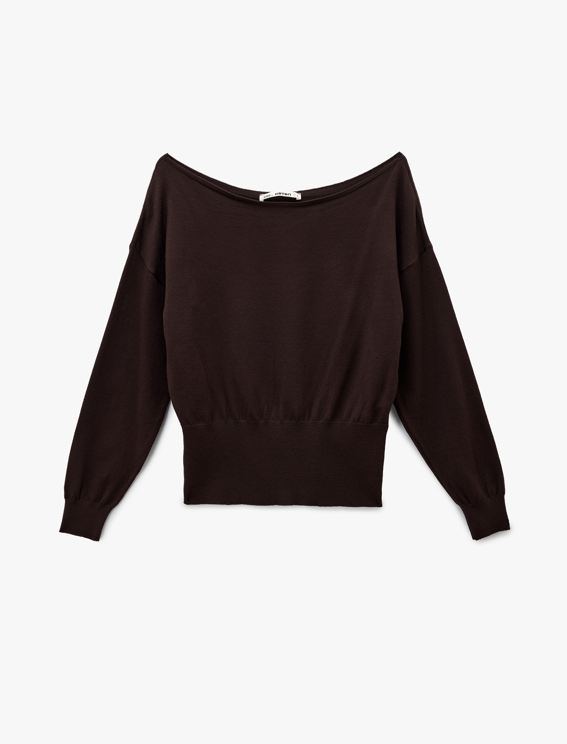   Uzun Kollu Viskon Karışımlı Kayık Yaka Triko Kazak