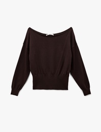 Uzun Kollu Viskon Karışımlı Kayık Yaka Triko Kazak