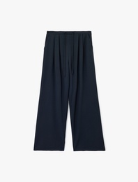 Beli Bağlamalı Cepli Geniş Paça Kumaş Baggy Pantolon