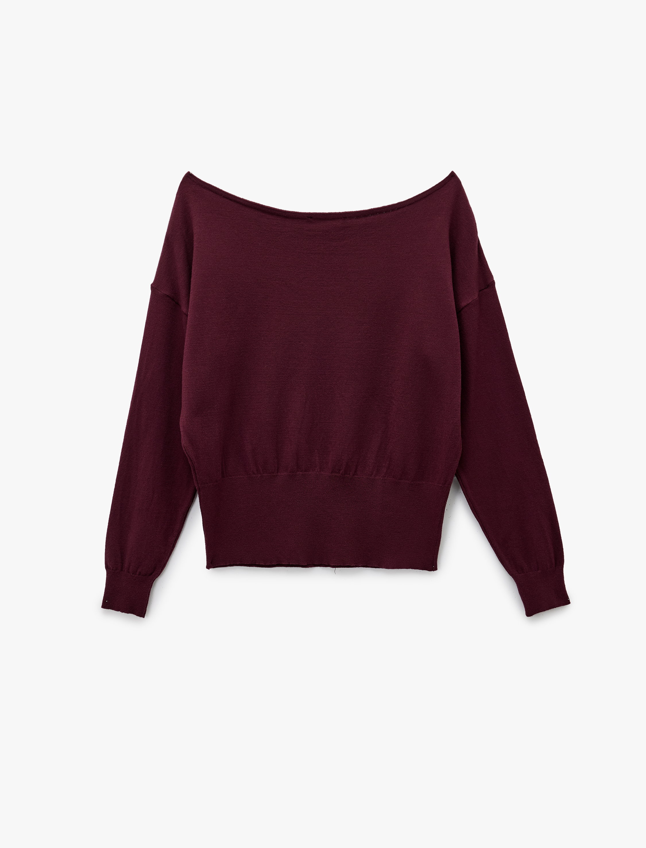   Uzun Kollu Viskon Karışımlı Kayık Yaka Triko Kazak