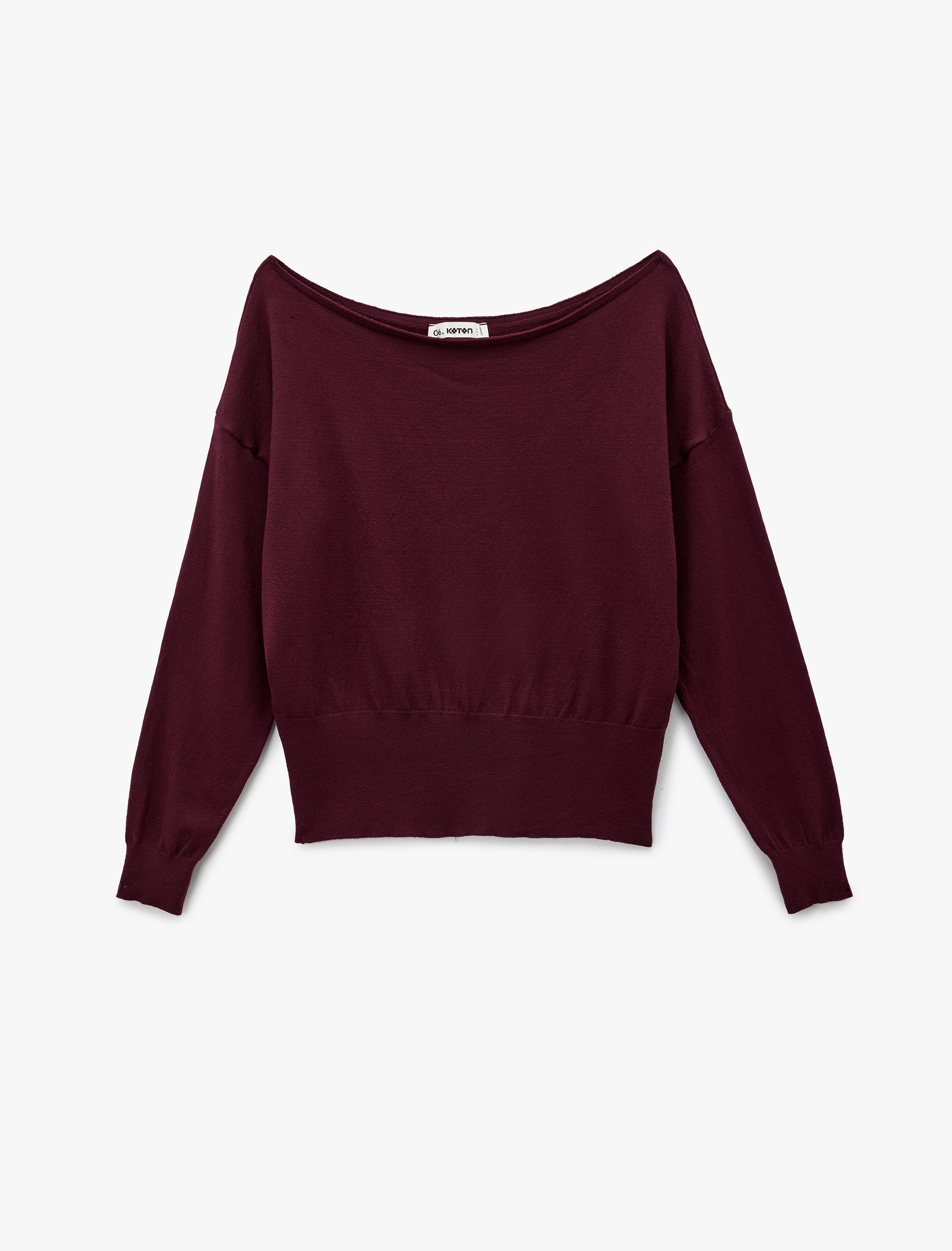   Uzun Kollu Viskon Karışımlı Kayık Yaka Triko Kazak