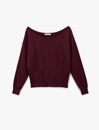 Uzun Kollu Viskon Karışımlı Kayık Yaka Triko Kazak