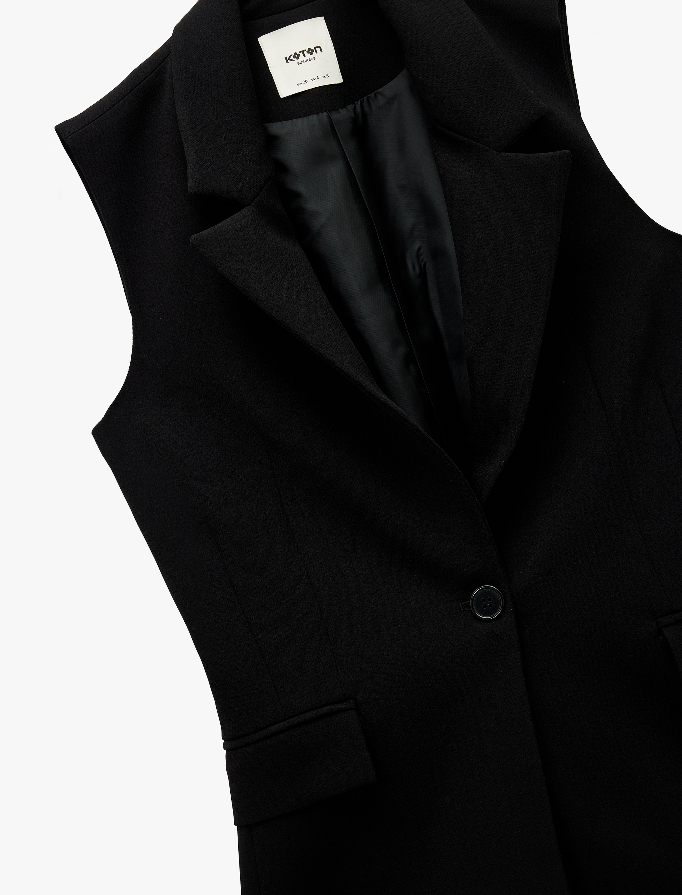   Geniş Yaka Cep Detaylı Slim Fit Kolsuz Yelek