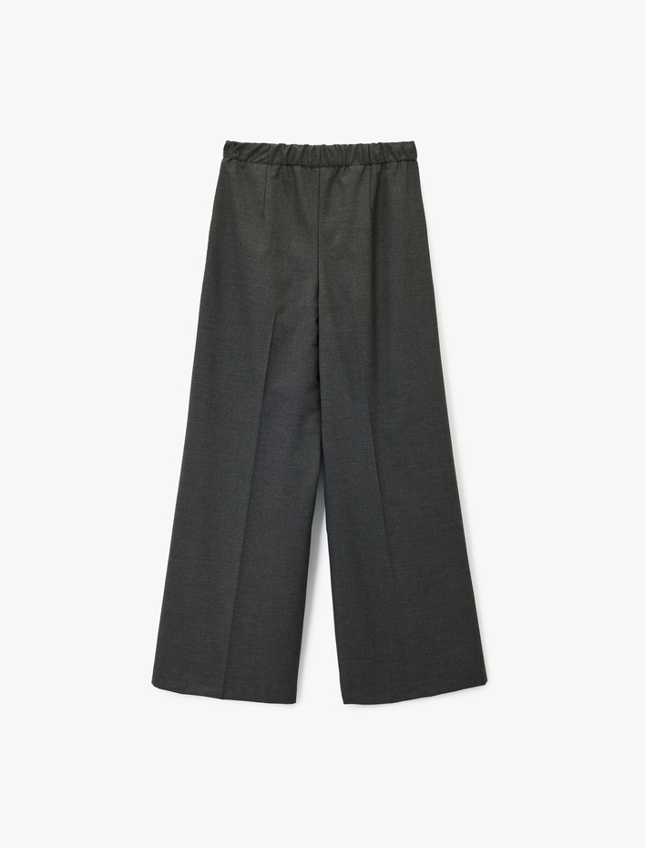  Lastikli Yüksek Bel Cepli Viskon Karışımlı Geniş Paça Pantolon