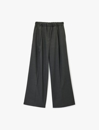 Lastikli Yüksek Bel Cepli Viskon Karışımlı Geniş Paça Pantolon