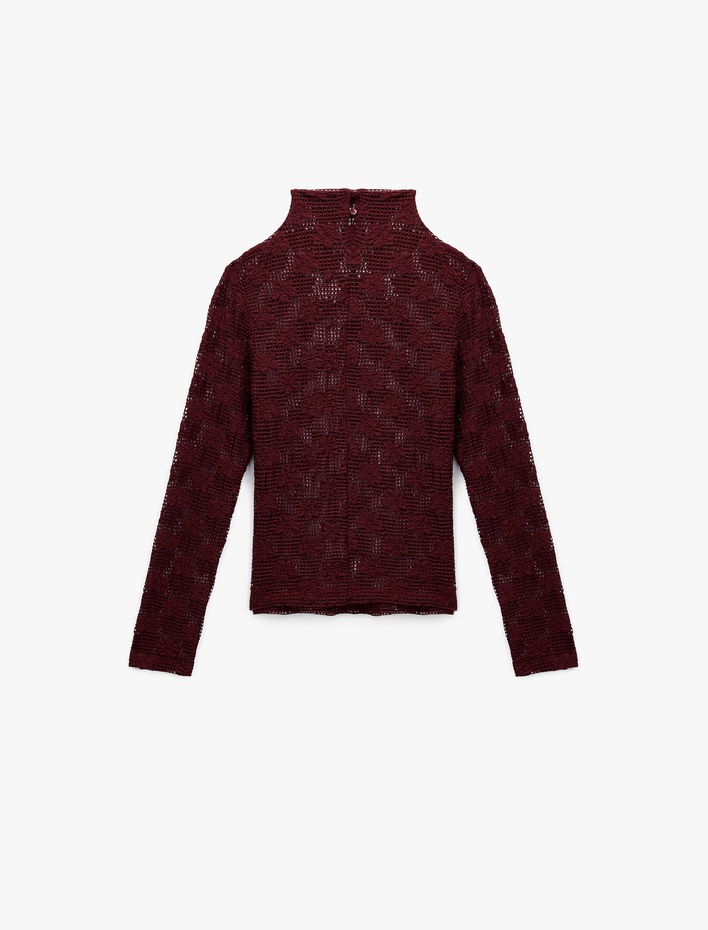  Dik Yaka Uzun Kollu Dantelli Bluz