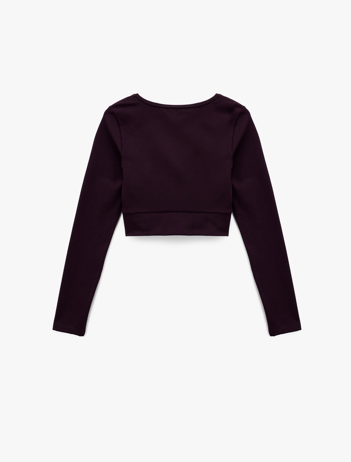  Slim Fit Uzun Kollu Bisiklet Yaka Crop Spor Tişört