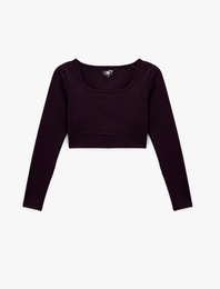 Slim Fit Uzun Kollu Bisiklet Yaka Crop Spor Tişört