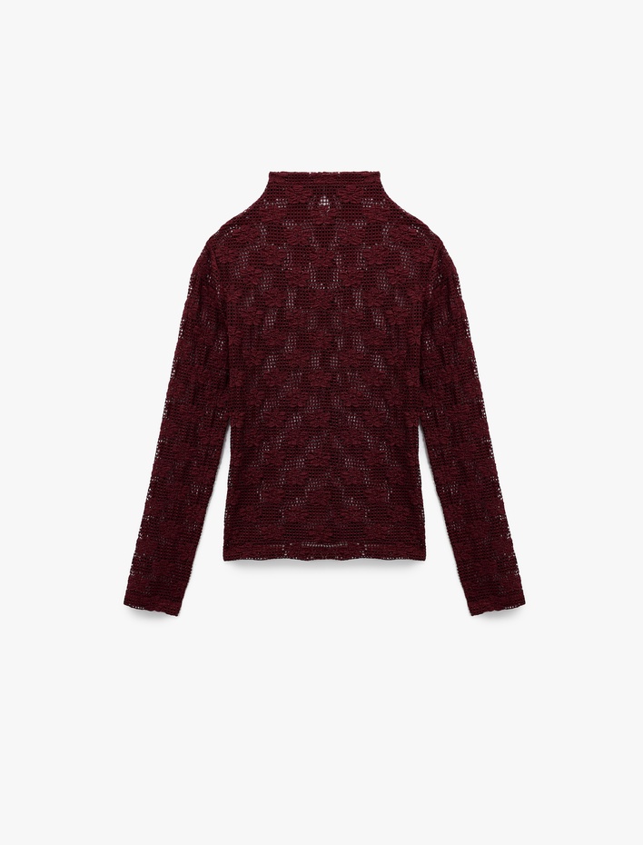  Dik Yaka Uzun Kollu Dantelli Bluz