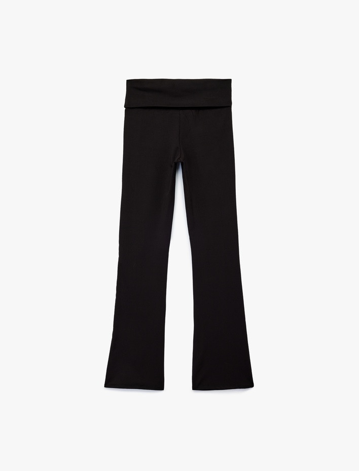  Katlı Slim Fit Yüksek Bel Uzun İspanyol Paça Spor Tayt