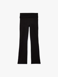 Katlı Slim Fit Yüksek Bel Uzun İspanyol Paça Spor Tayt