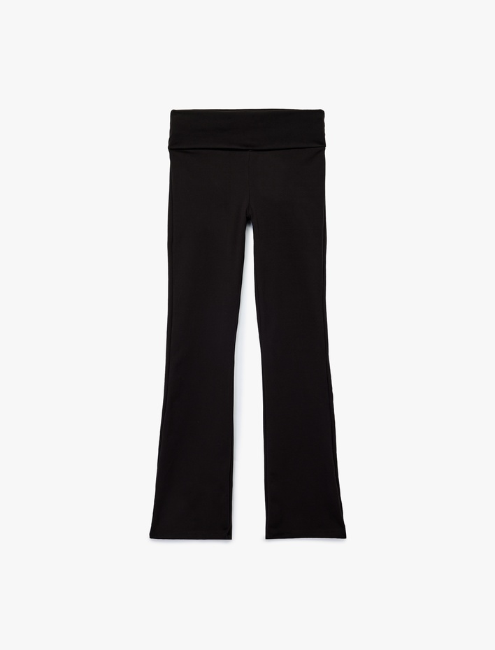  Katlı Slim Fit Yüksek Bel Uzun İspanyol Paça Spor Tayt