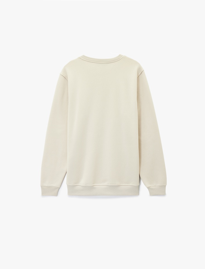  Uzun Kollu Bisiklet Yaka Şardonlu Baskılı Sweatshirt