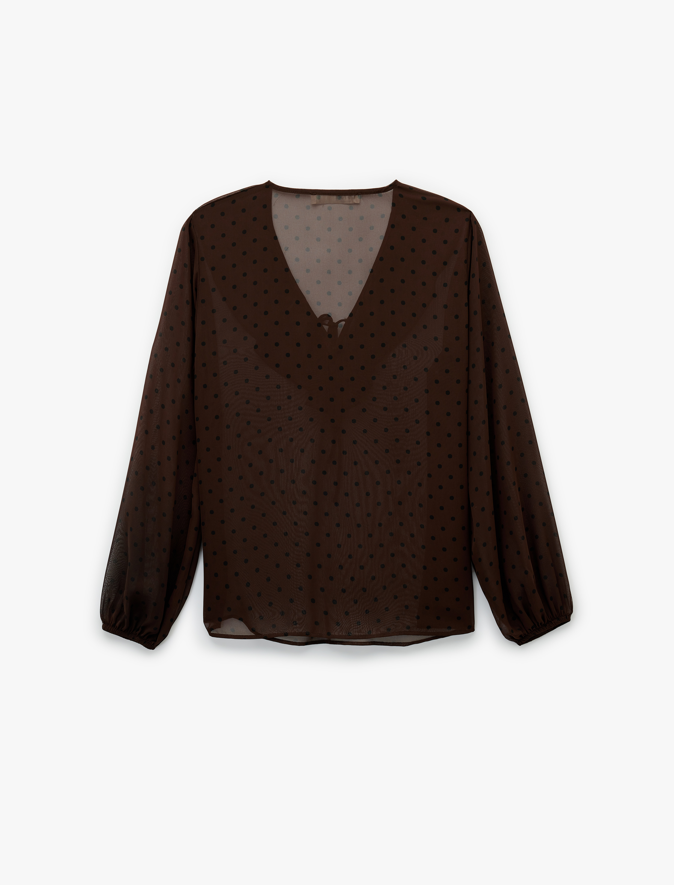   Uzun Kollu Fırfırlı Yaka Volanlı Puantiyeli Bluz