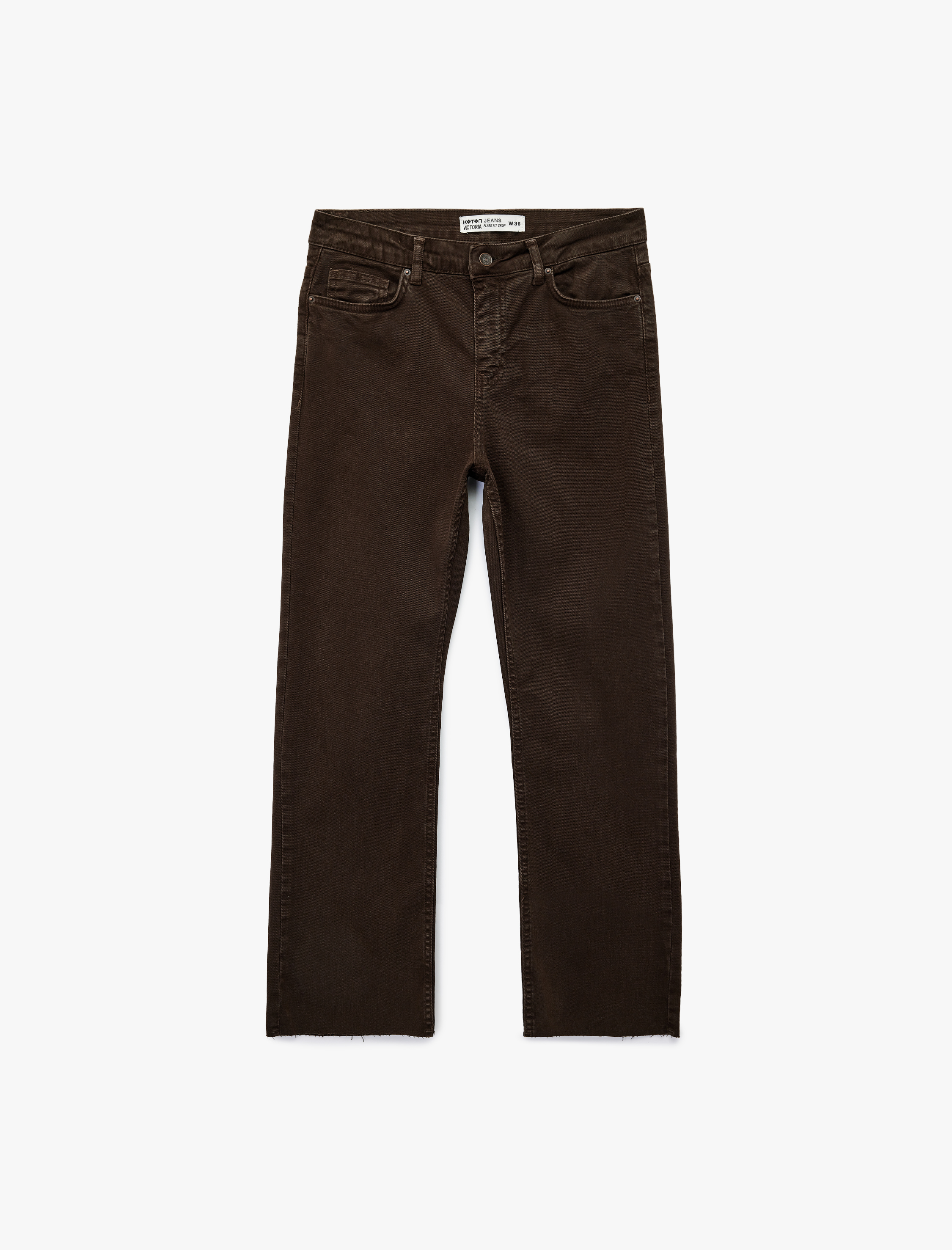   Pamuklu Dar Kalıp Düğmeli Cepli İspanyol Paça Crop Jean Pantolon -  Kick Flare Jeans