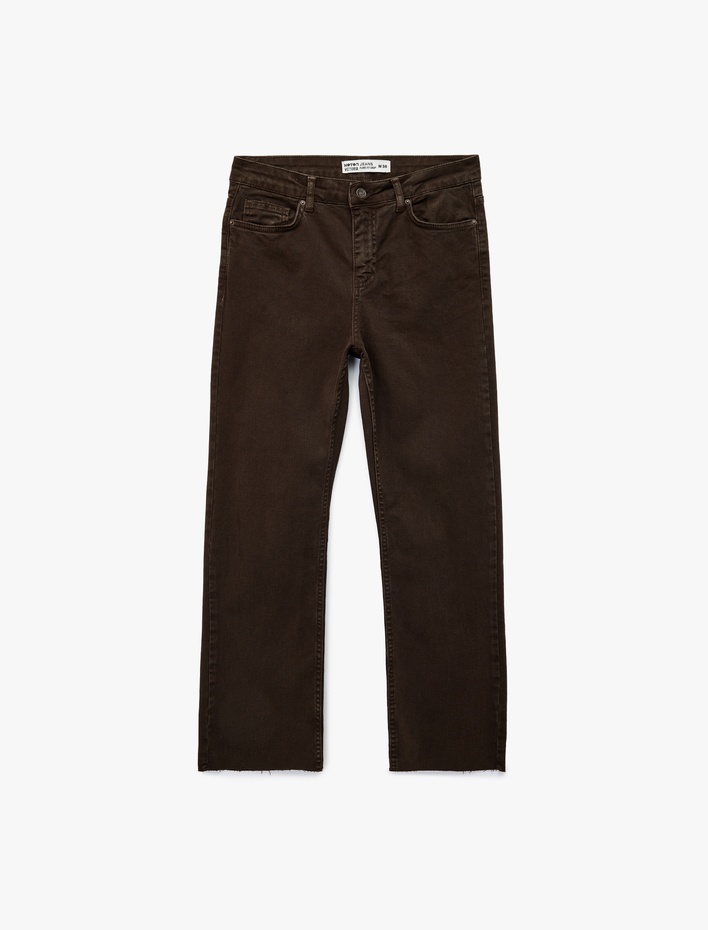  Pamuklu Dar Kalıp Düğmeli Cepli İspanyol Paça Crop Jean Pantolon -  Kick Flare Jeans