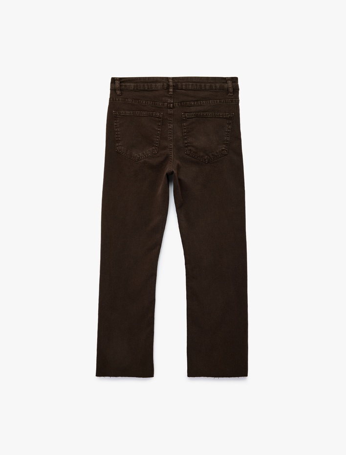  Pamuklu Dar Kalıp Düğmeli Cepli İspanyol Paça Crop Jean Pantolon -  Kick Flare Jeans